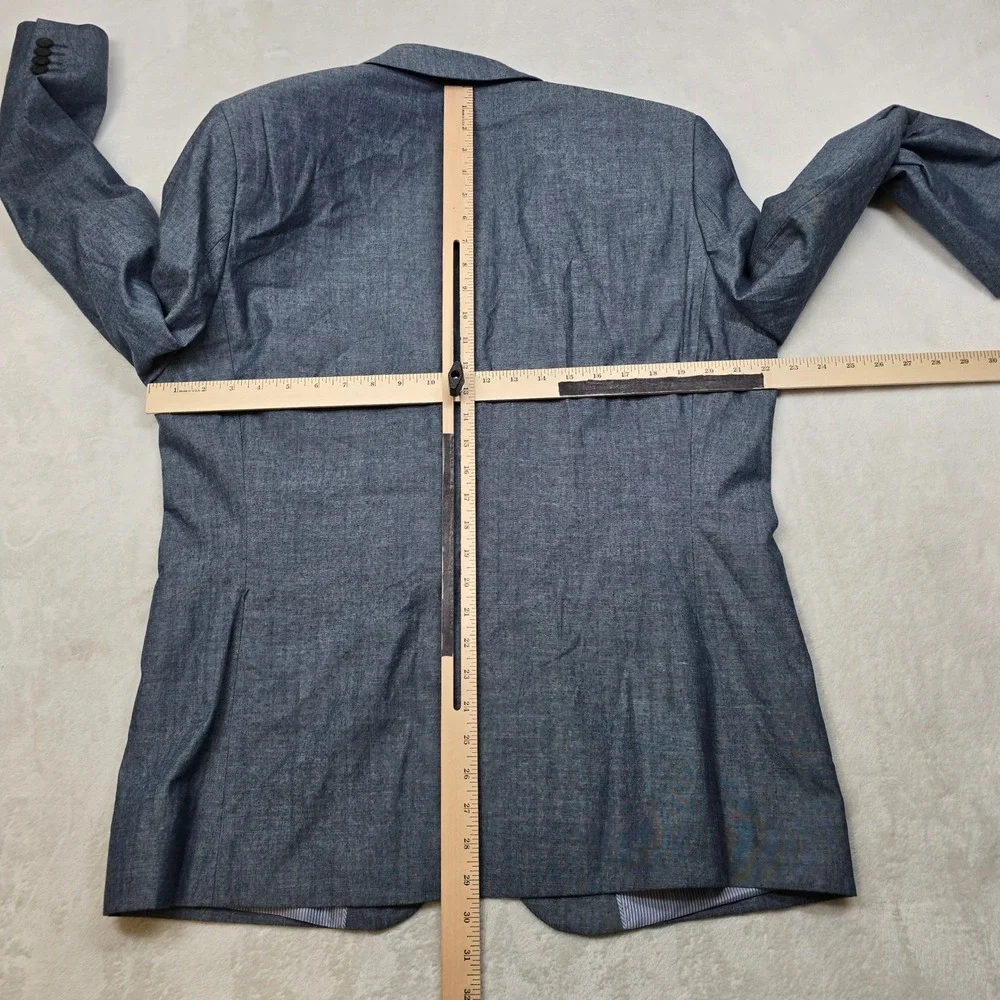 Banana Republic Chambray Blazer Mens 44R 44 Blue Cotton Tailored Slim Sport Coat